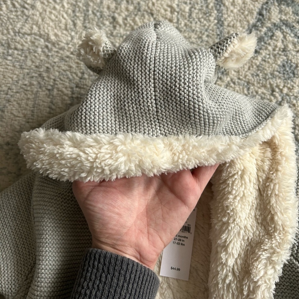 NWT Baby Gap Grey Cotton Sherpa Hooded Jacket size 6-12 months - Picture 4 of 13